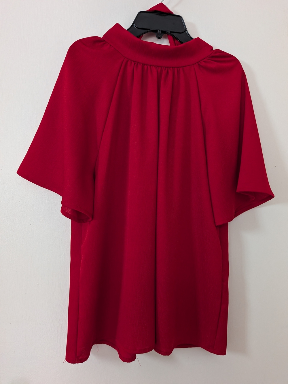 Red High-Neck Flutter Sleeve Women's Dress